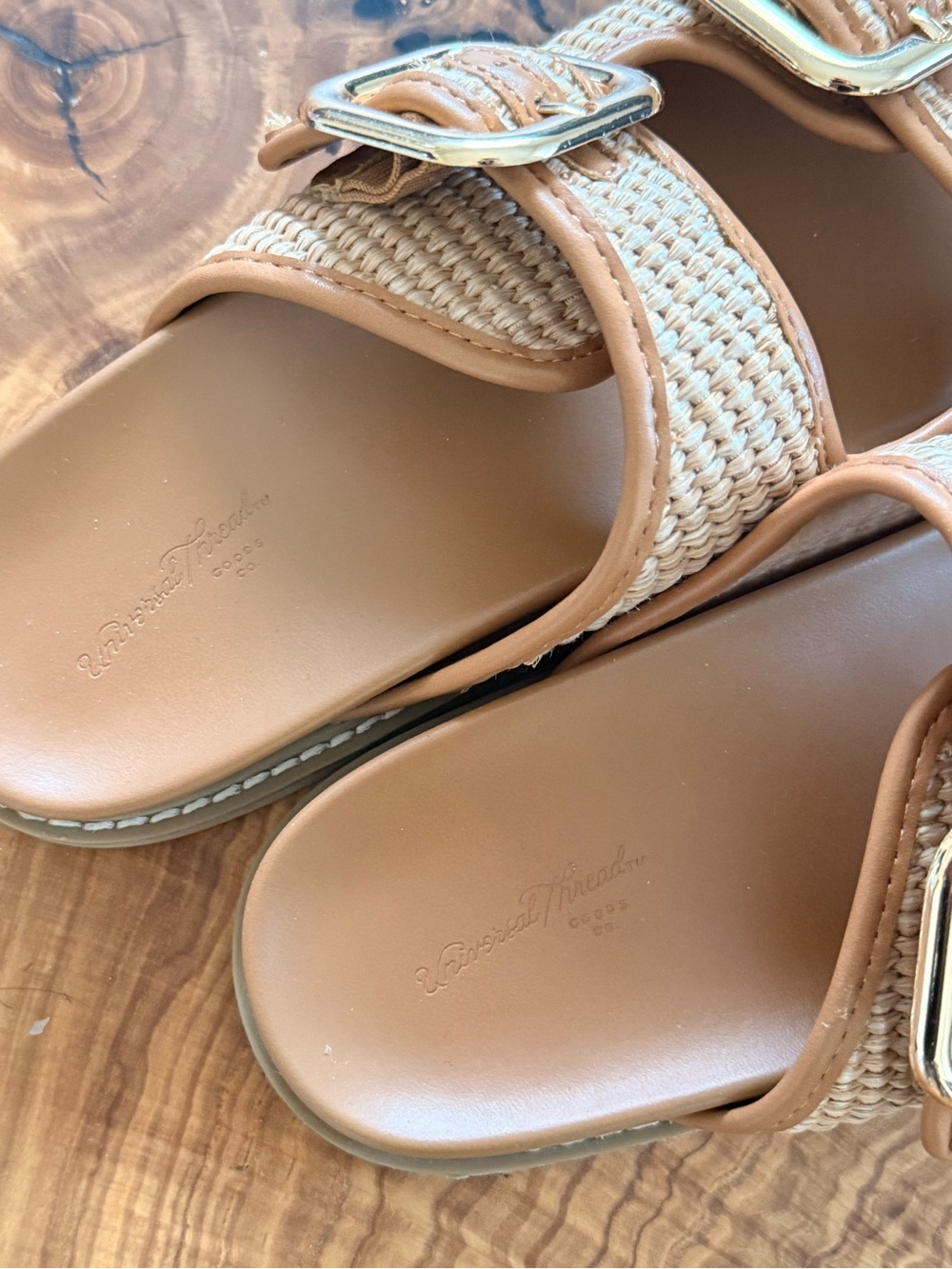 Universal Thread Tan Woven Double Buckle Slide Sandals - Picture 2 of 2